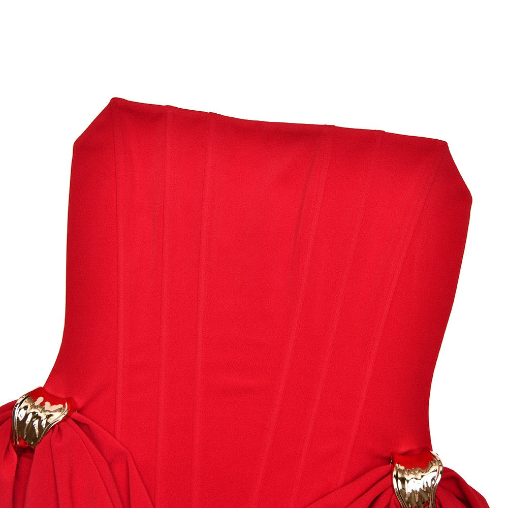Mini strapless dress with corset and pleats with buckle decoration - Julie