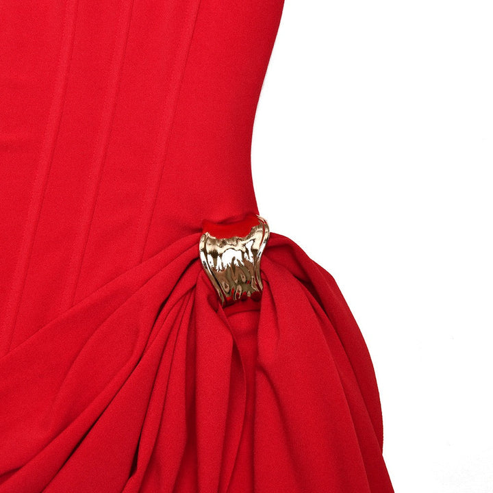 Mini strapless dress with corset and pleats with buckle decoration - Julie