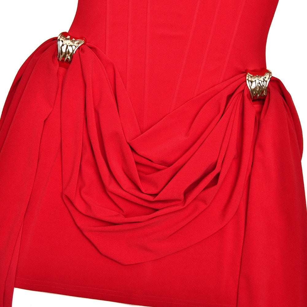 Mini strapless dress with corset and pleats with buckle decoration - Julie