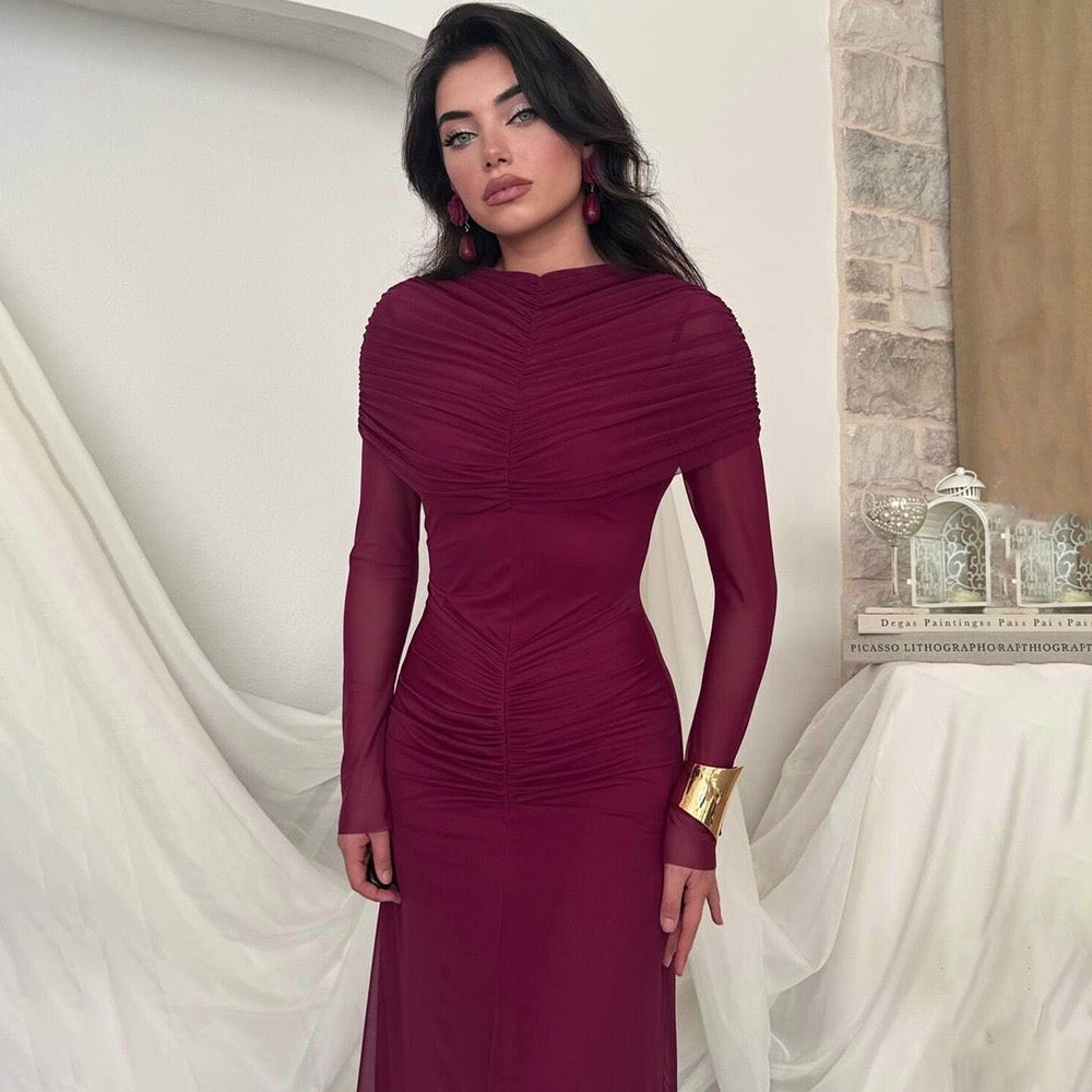 Maxi dress with ruching and chiffon design - Tzofia