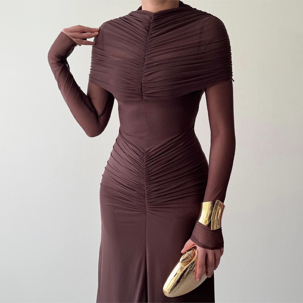 Maxi dress with ruching and chiffon design - Tzofia