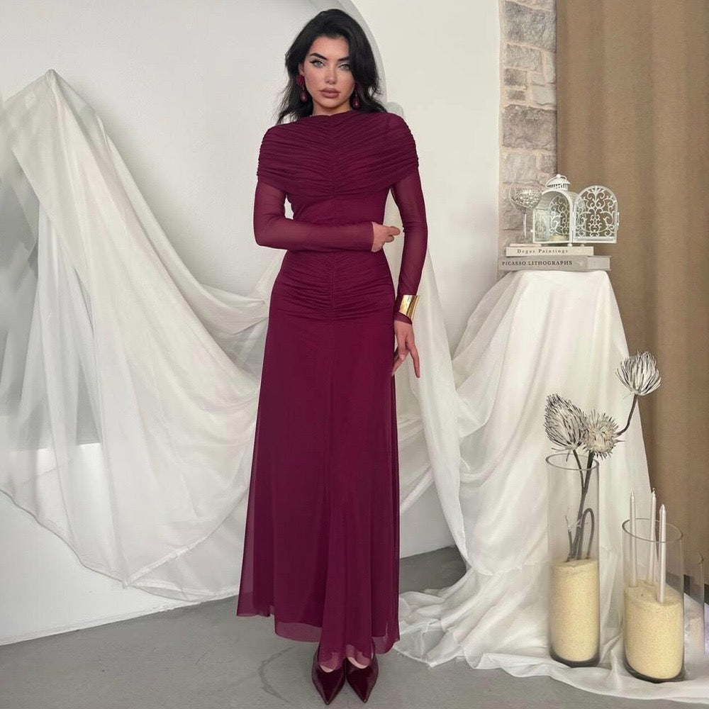Maxi dress with ruching and chiffon design - Tzofia