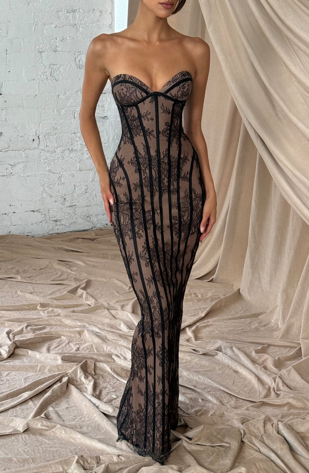 Maxi Strapless Lace Dress with Back Tie Waist Fit - TERRA