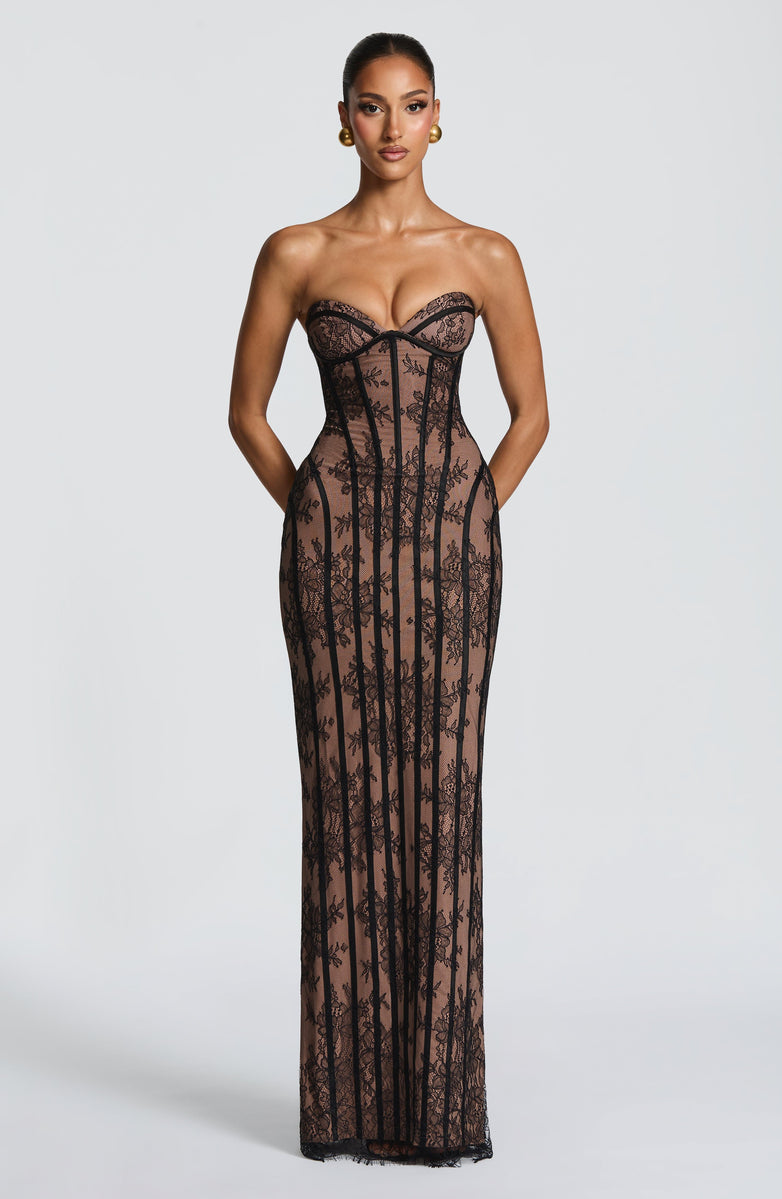 Maxi Strapless Lace Dress with Back Tie Waist Fit - TERRA