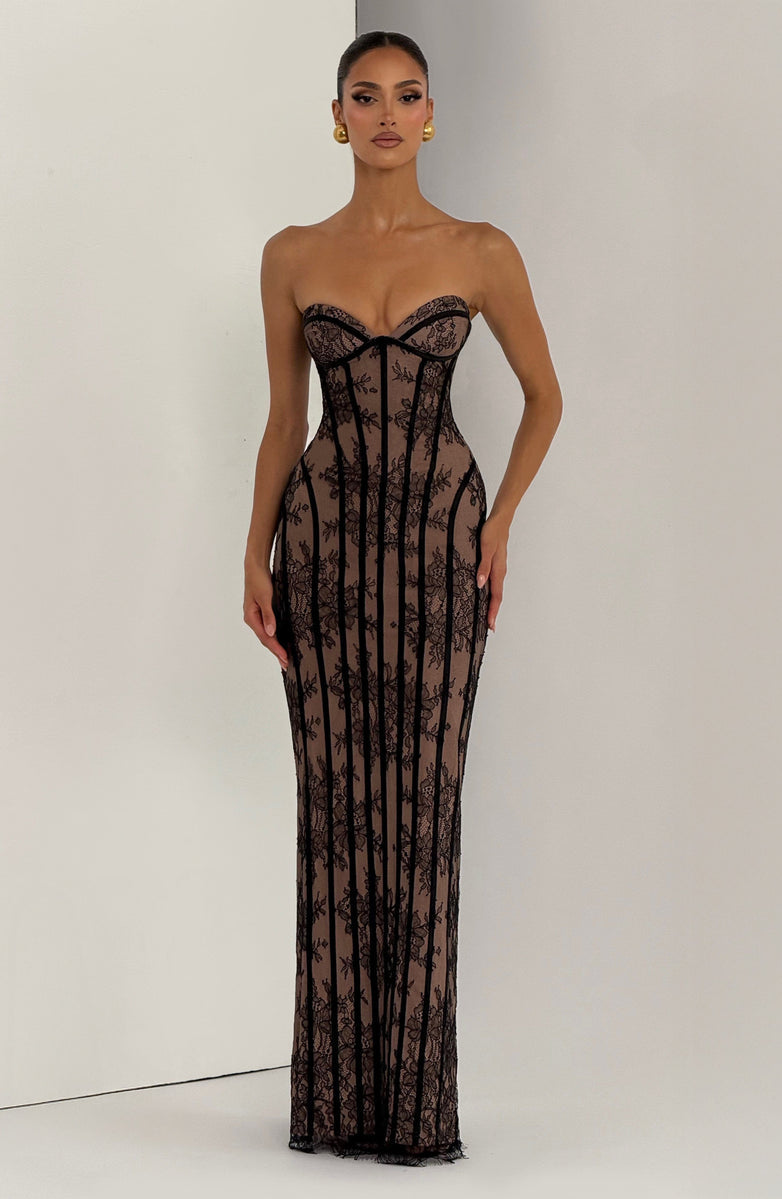 Maxi Strapless Lace Dress with Back Tie Waist Fit - TERRA