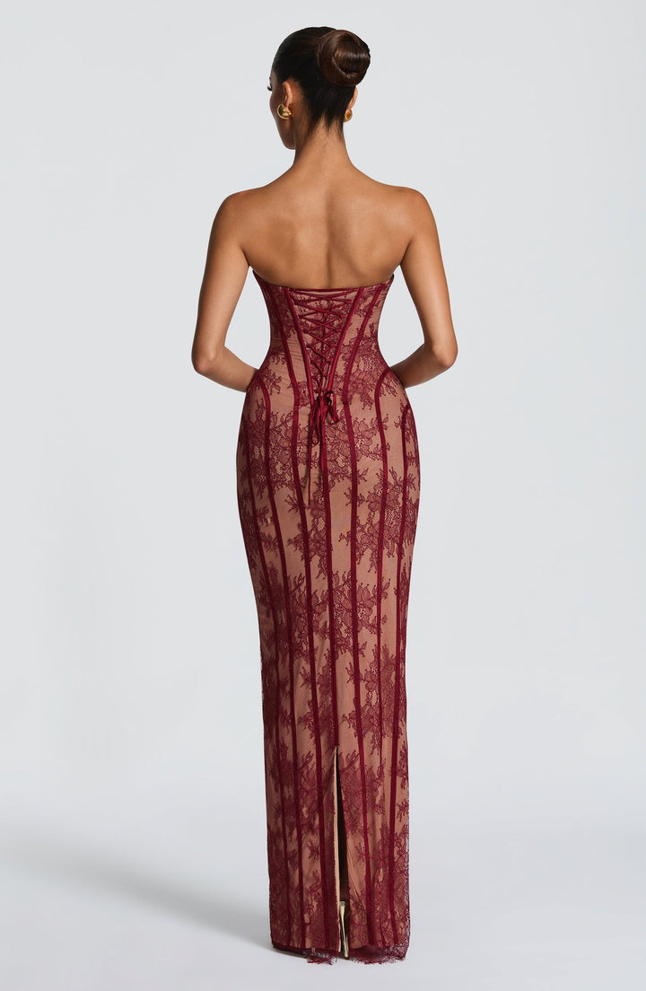 Maxi Strapless Lace Dress with Back Tie Waist Fit - TERRA