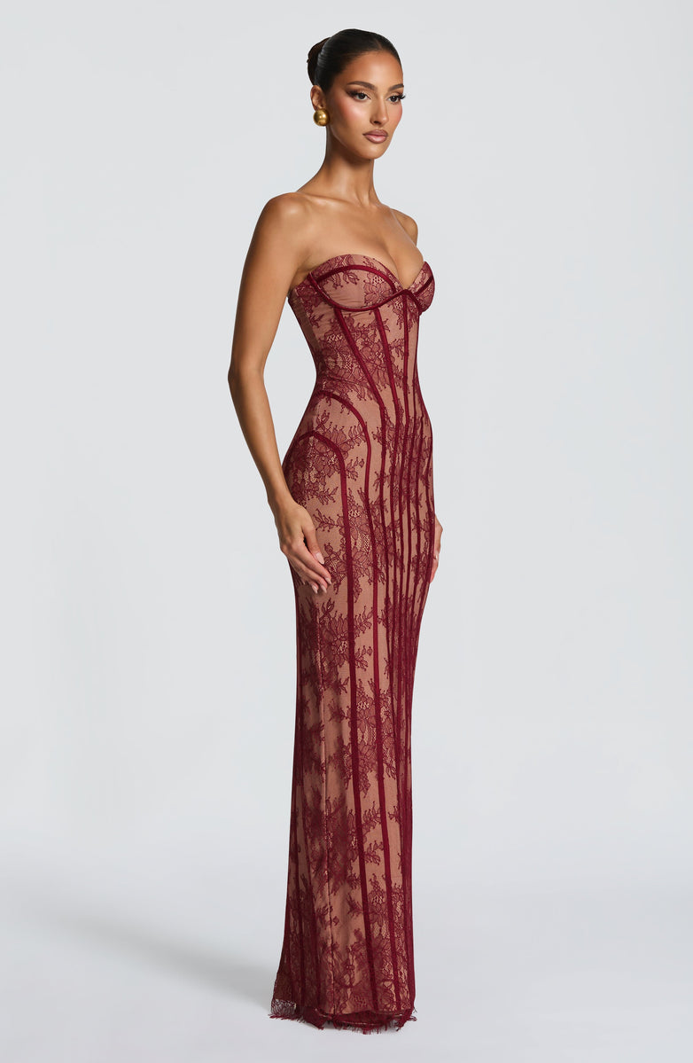 Maxi Strapless Lace Dress with Back Tie Waist Fit - TERRA