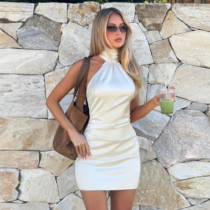 Mini Satin Collar Dress with Open Back - Carine