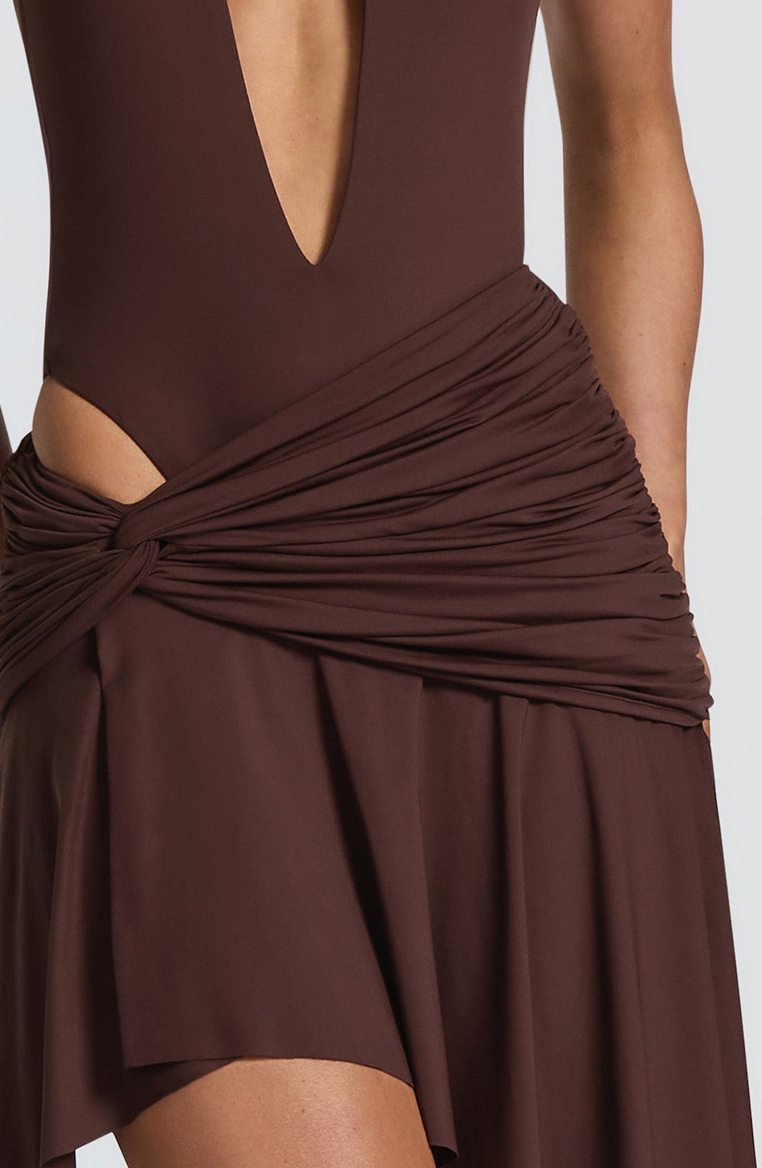 Lorenza - Two-piece set with a halter-tie bodysuit, open back, and asymmetrical skirt