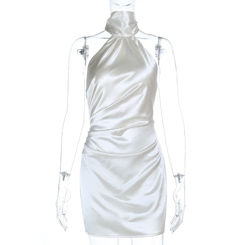 Mini Satin Collar Dress with Open Back - Carine