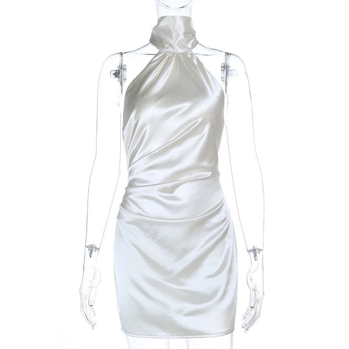 Mini Satin Collar Dress with Open Back - Carine