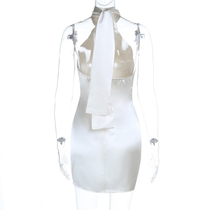 Mini Satin Collar Dress with Open Back - Carine