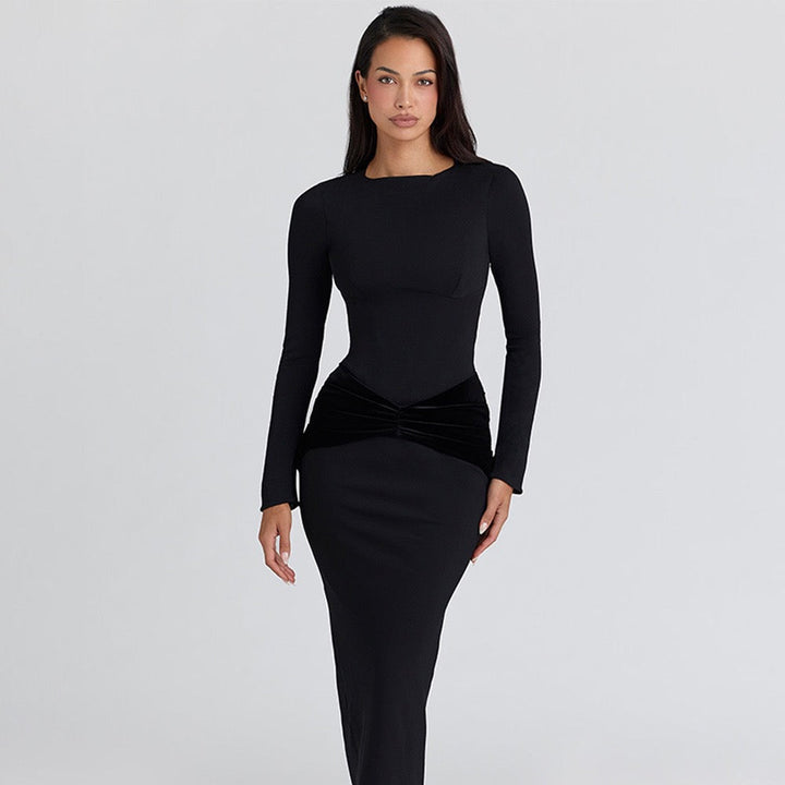 Maxi Dress with Velvet Ruching Decoration - Sela