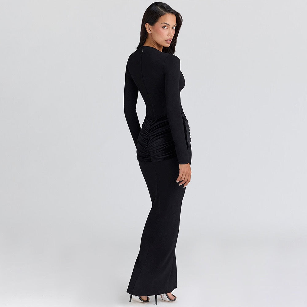 Maxi Dress with Velvet Ruching Decoration - Sela