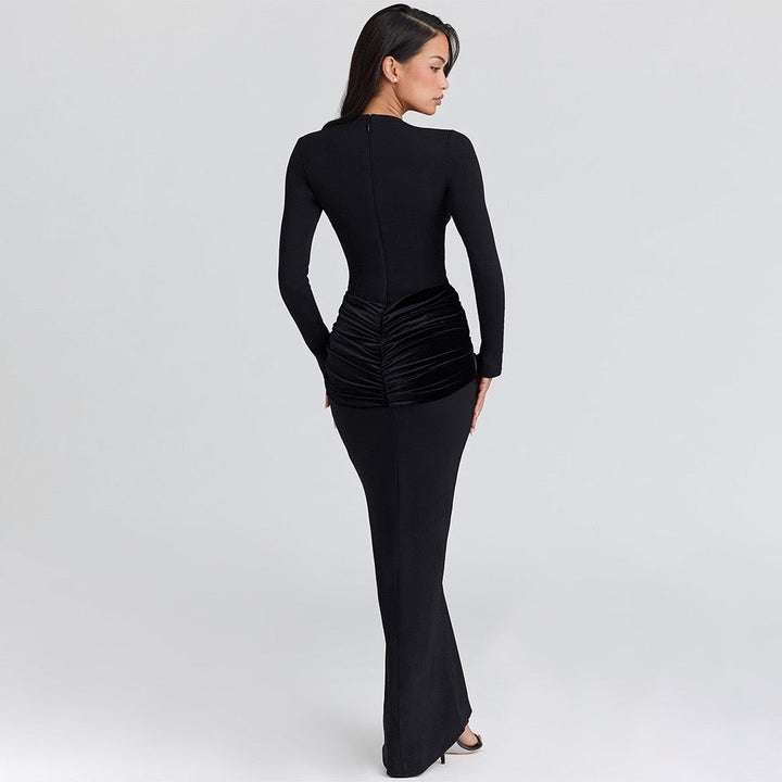 Maxi Dress with Velvet Ruching Decoration - Sela