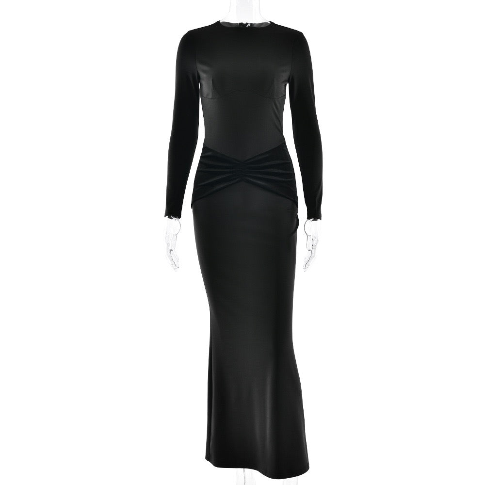Maxi Dress with Velvet Ruching Decoration - Sela