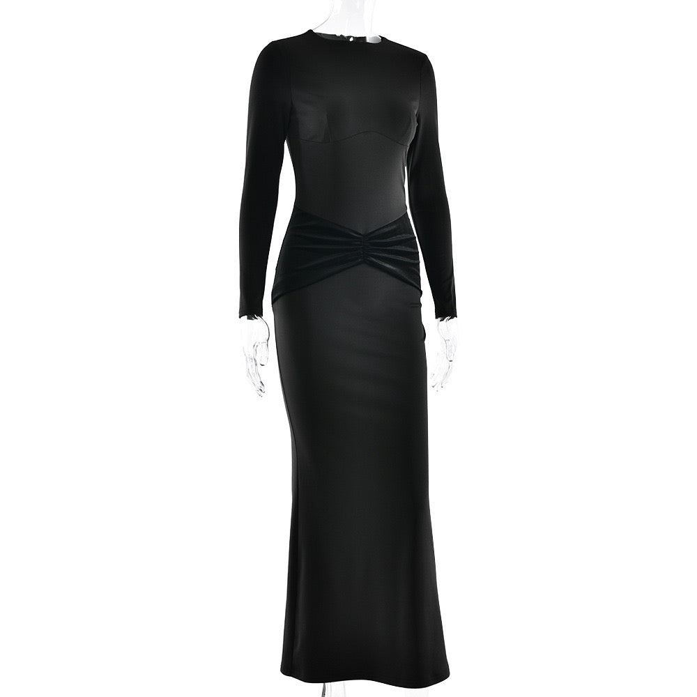 Maxi Dress with Velvet Ruching Decoration - Sela