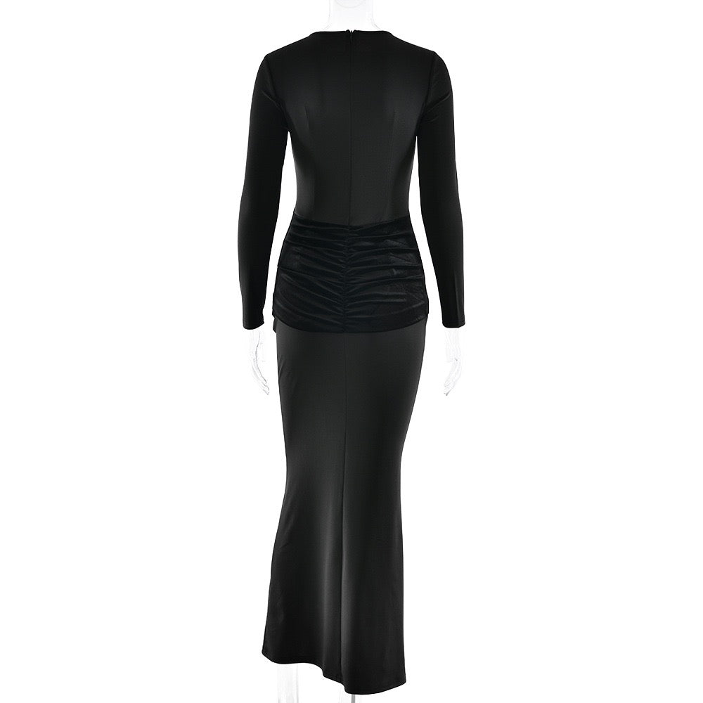 Maxi Dress with Velvet Ruching Decoration - Sela