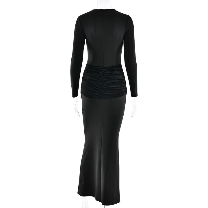 Maxi Dress with Velvet Ruching Decoration - Sela