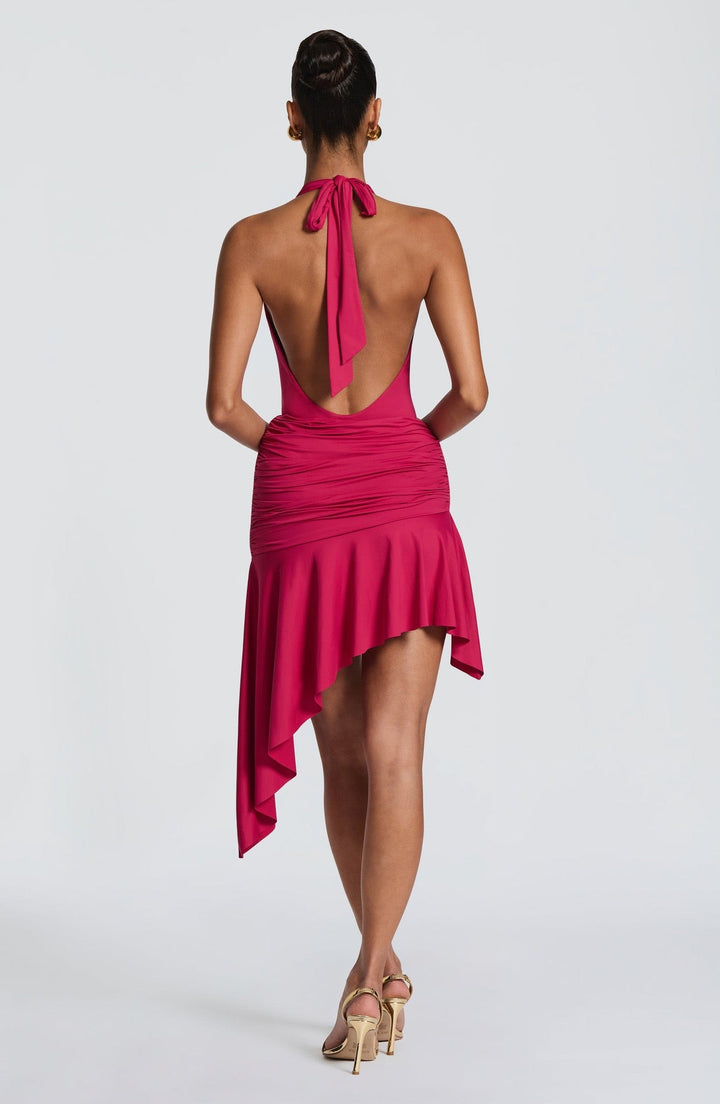 Lorenza - Two-piece set with a halter-tie bodysuit, open back, and asymmetrical skirt