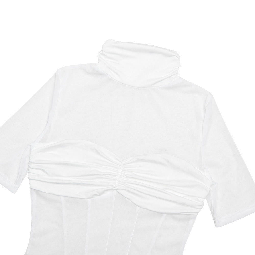 Mini turtleneck dress with pleats and corset design - JUNY