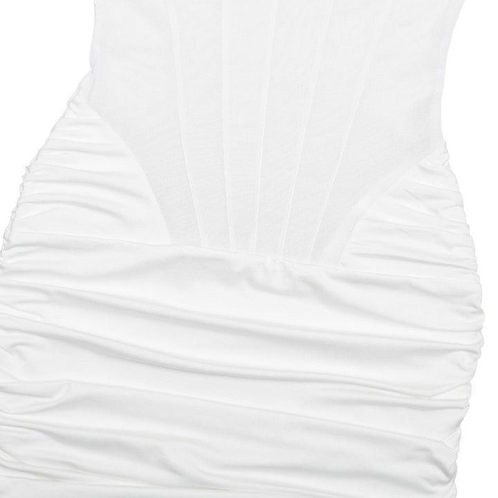 Mini turtleneck dress with pleats and corset design - JUNY
