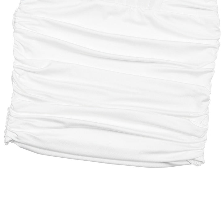 Mini turtleneck dress with pleats and corset design - JUNY