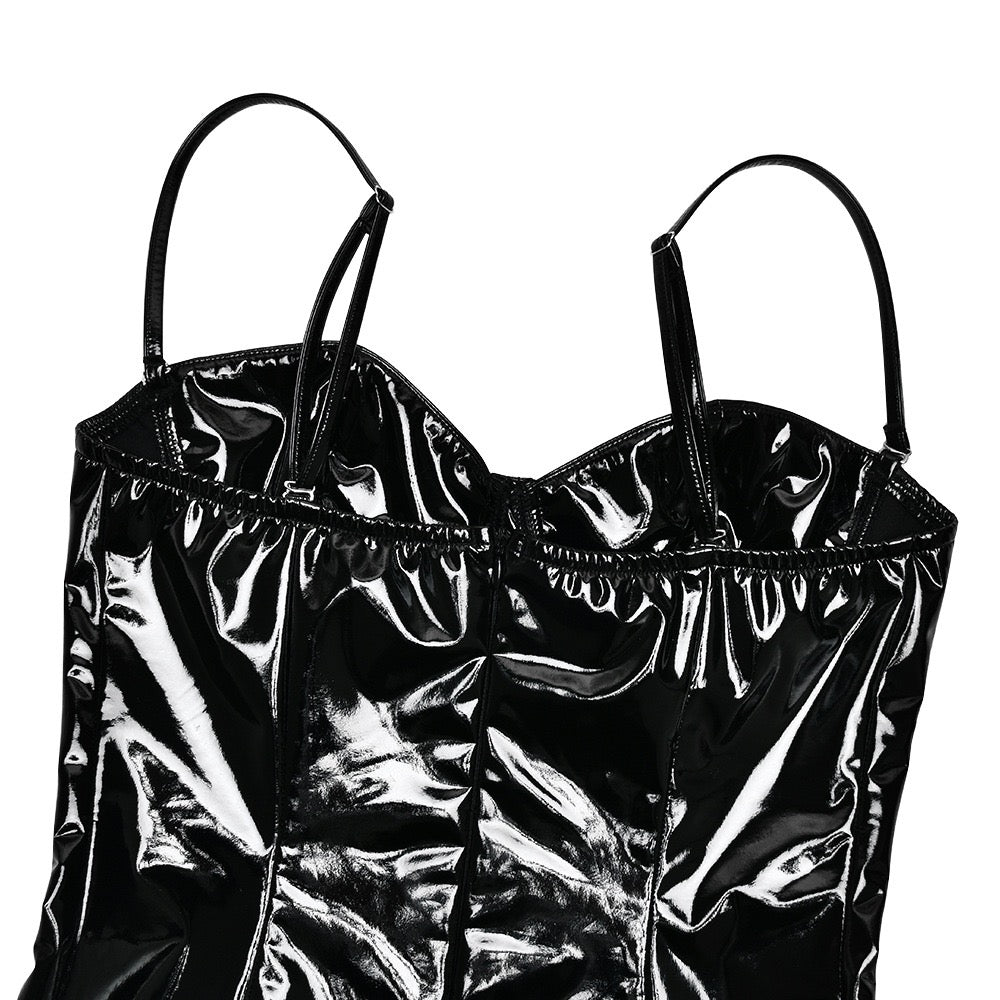 Fitted midi faux leather dress with removable straps - JENNY