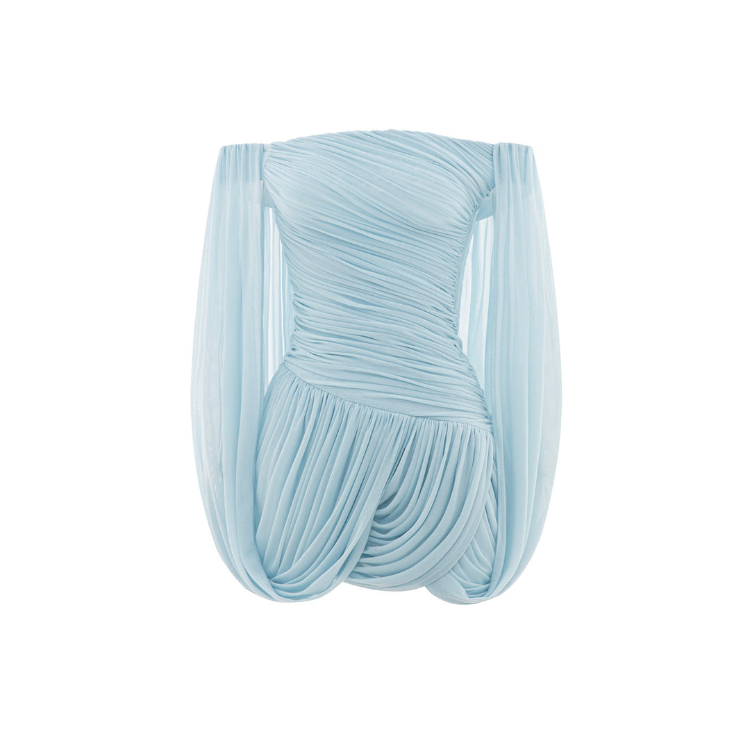 Joella - Pleated chiffon mini dress with exposed shoulders