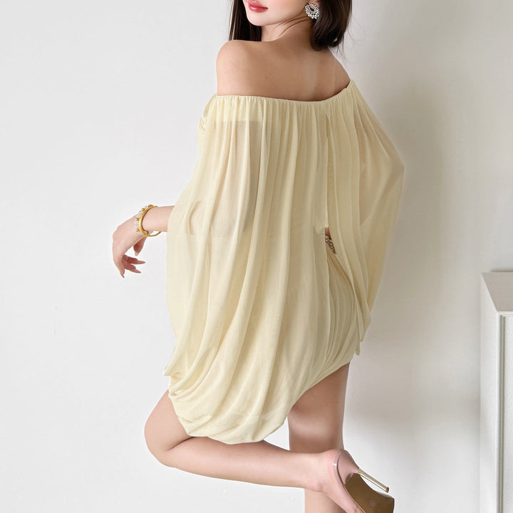 Joella - Pleated chiffon mini dress with exposed shoulders