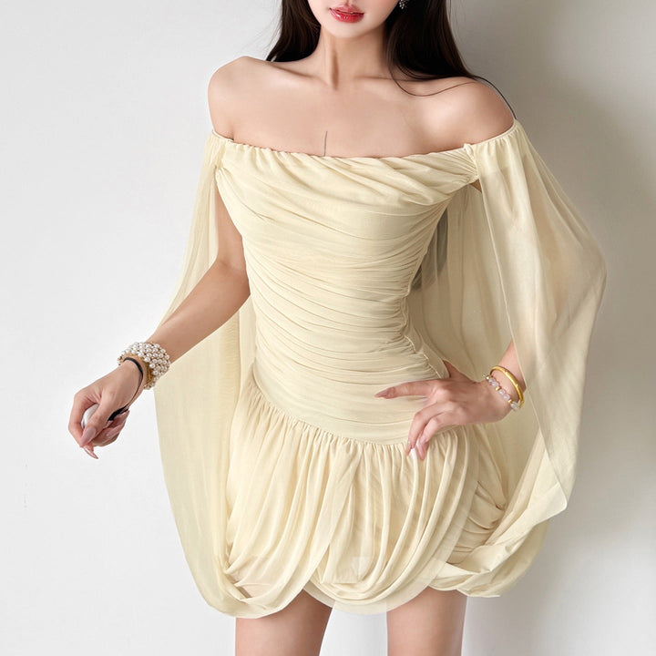 Joella - Pleated chiffon mini dress with exposed shoulders