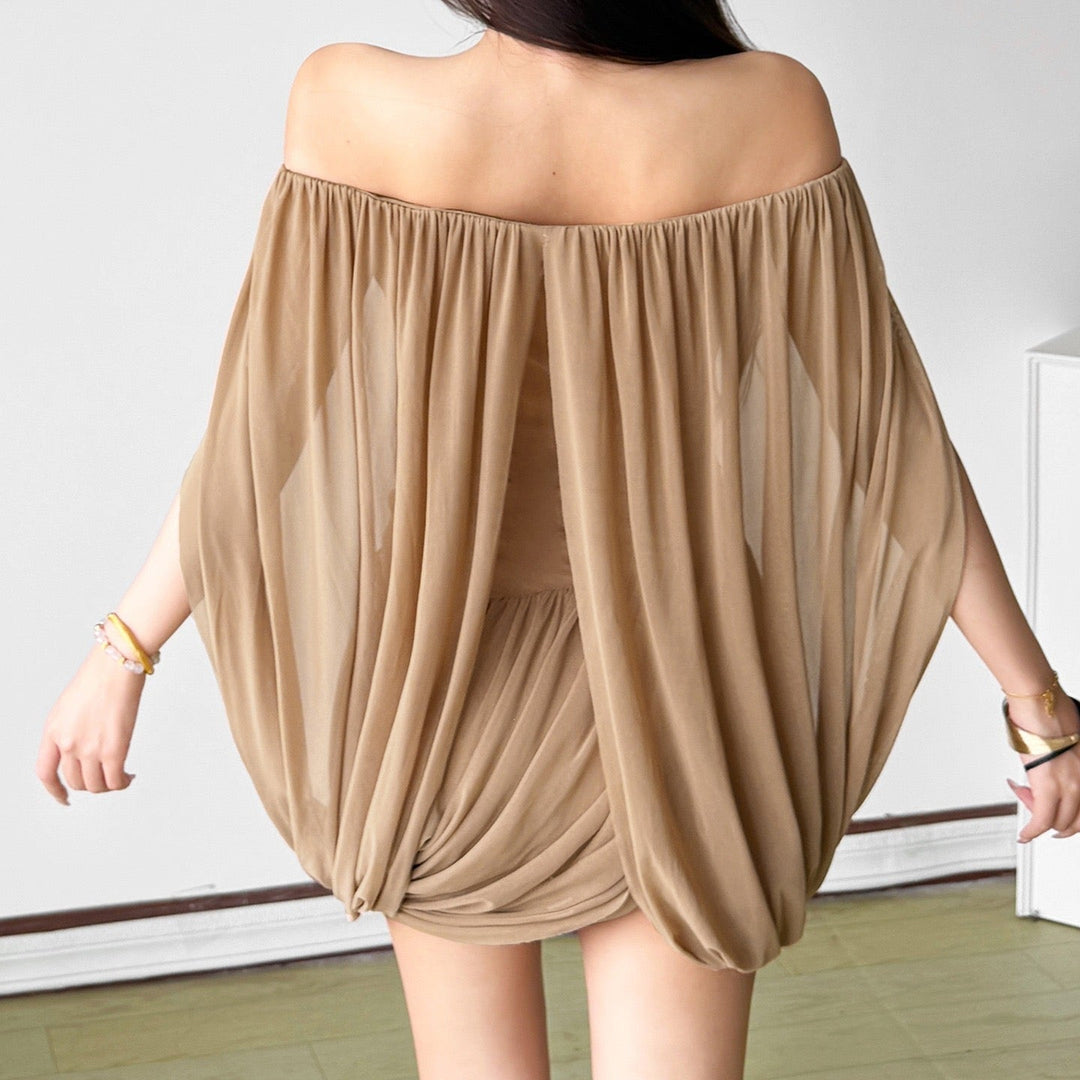 Joella - Pleated chiffon mini dress with exposed shoulders