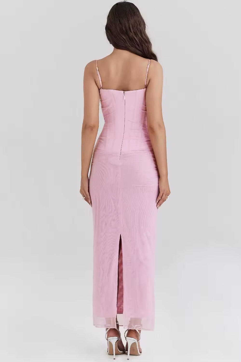 Fitted Maxi Chiffon Dress with Lace Details - Rosalia