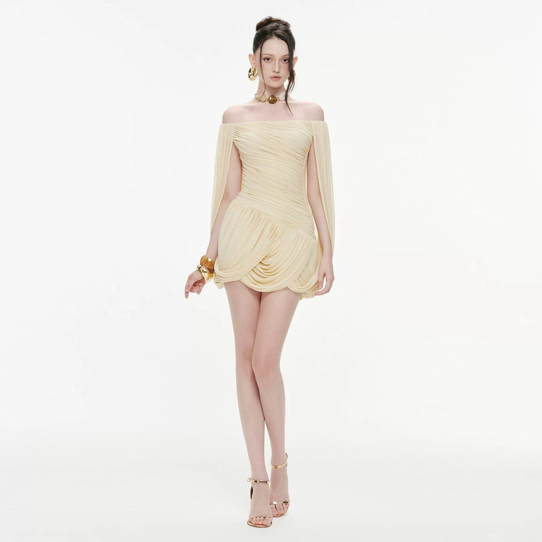 Joella - Pleated chiffon mini dress with exposed shoulders