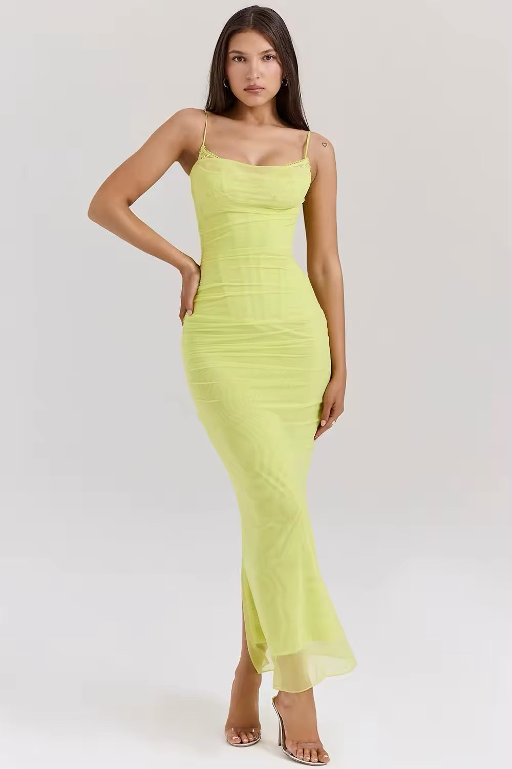 Fitted Maxi Chiffon Dress with Lace Details - Rosalia