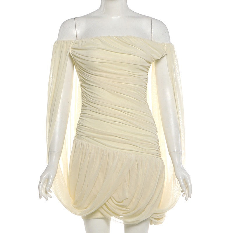 Joella - Pleated chiffon mini dress with exposed shoulders