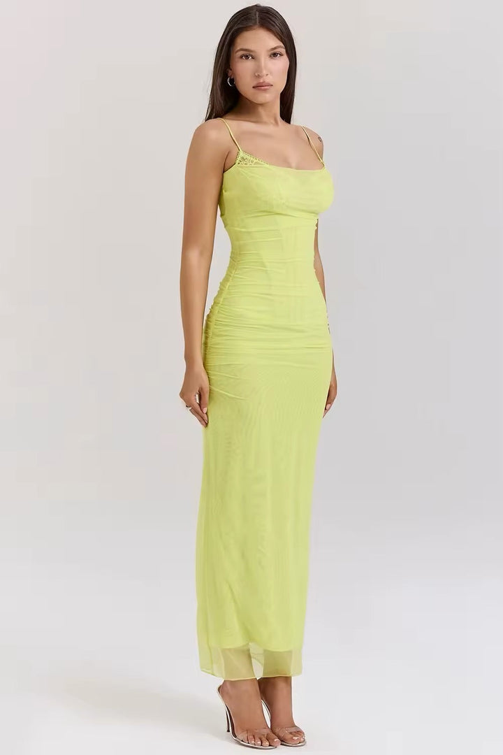 Fitted Maxi Chiffon Dress with Lace Details - Rosalia