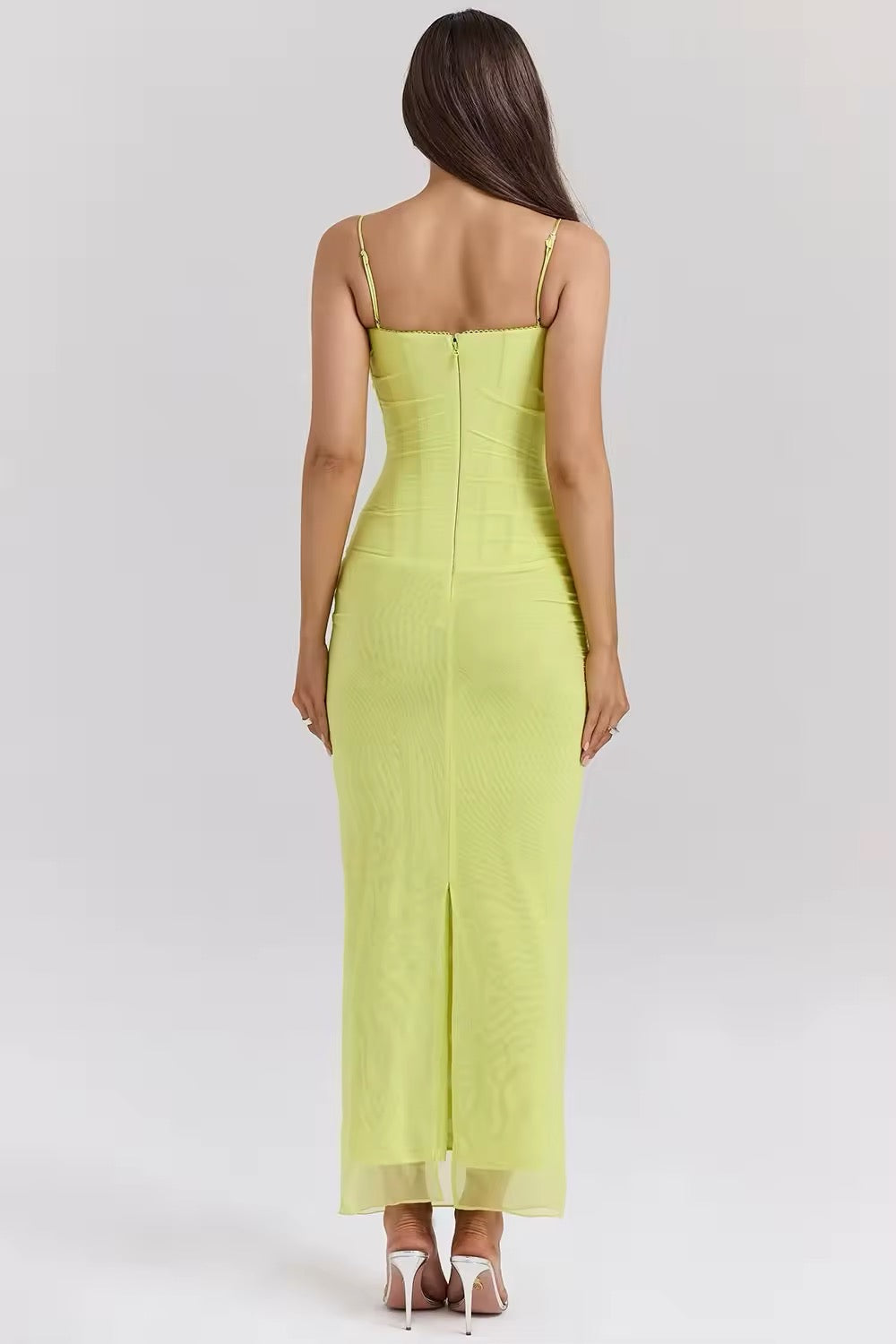 Fitted Maxi Chiffon Dress with Lace Details - Rosalia