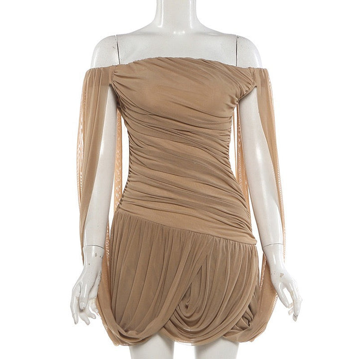 Joella - Pleated chiffon mini dress with exposed shoulders