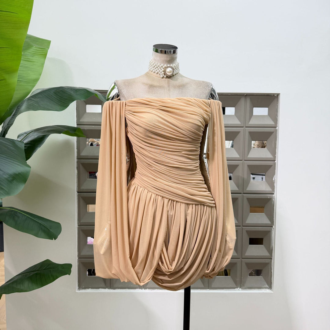 Joella - Pleated chiffon mini dress with exposed shoulders