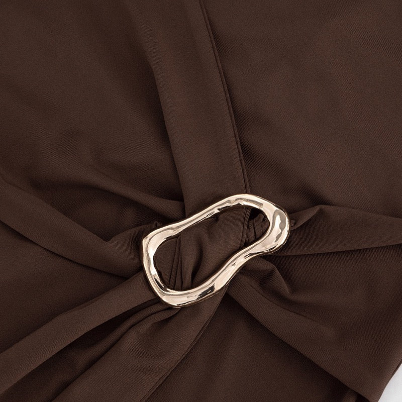 Strapless ruched mini dress with buckle embellishment – SOLEDAD