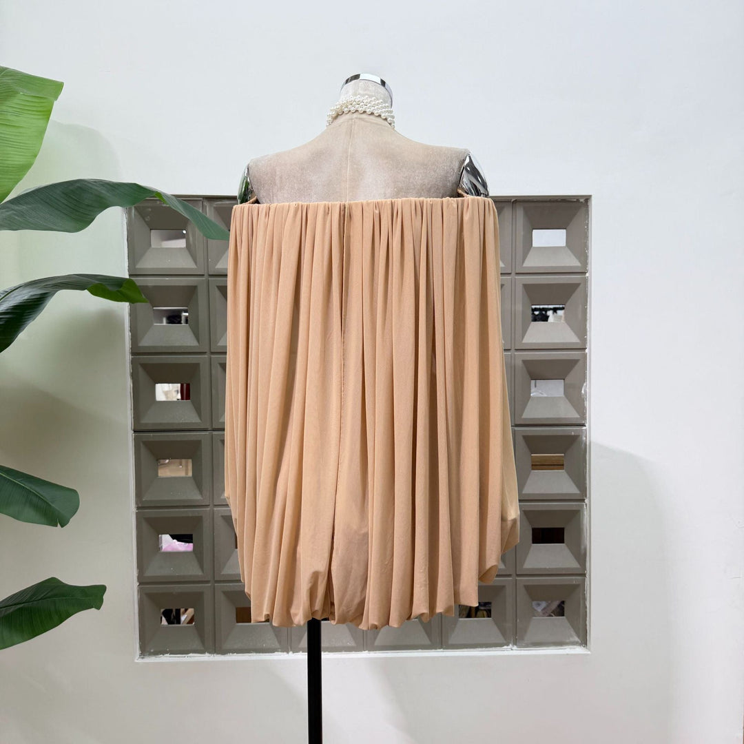 Joella - Pleated chiffon mini dress with exposed shoulders