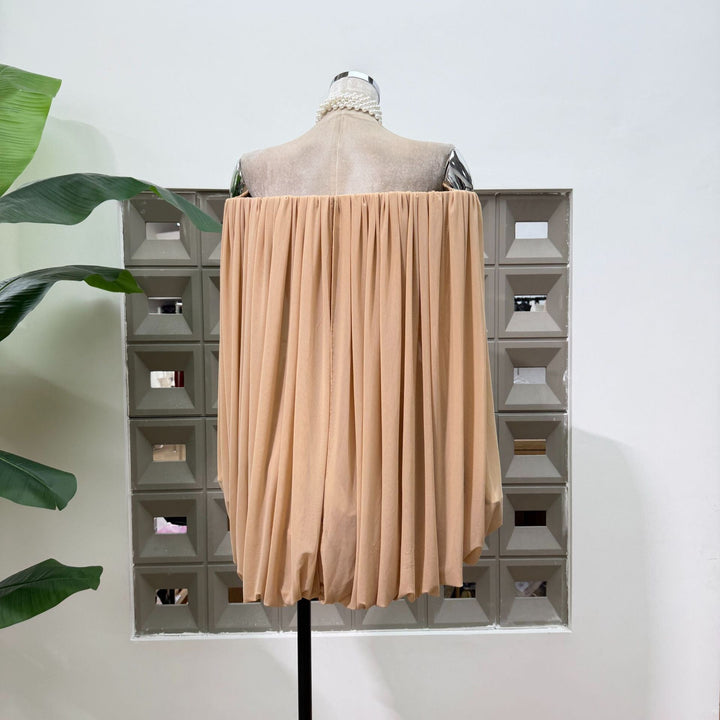 Joella - Pleated chiffon mini dress with exposed shoulders