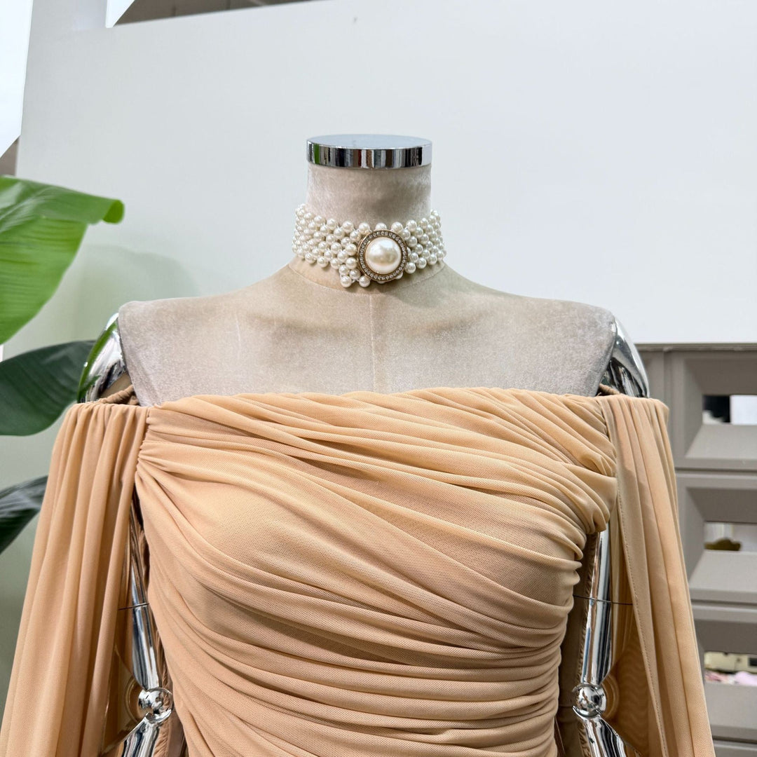 Joella - Pleated chiffon mini dress with exposed shoulders