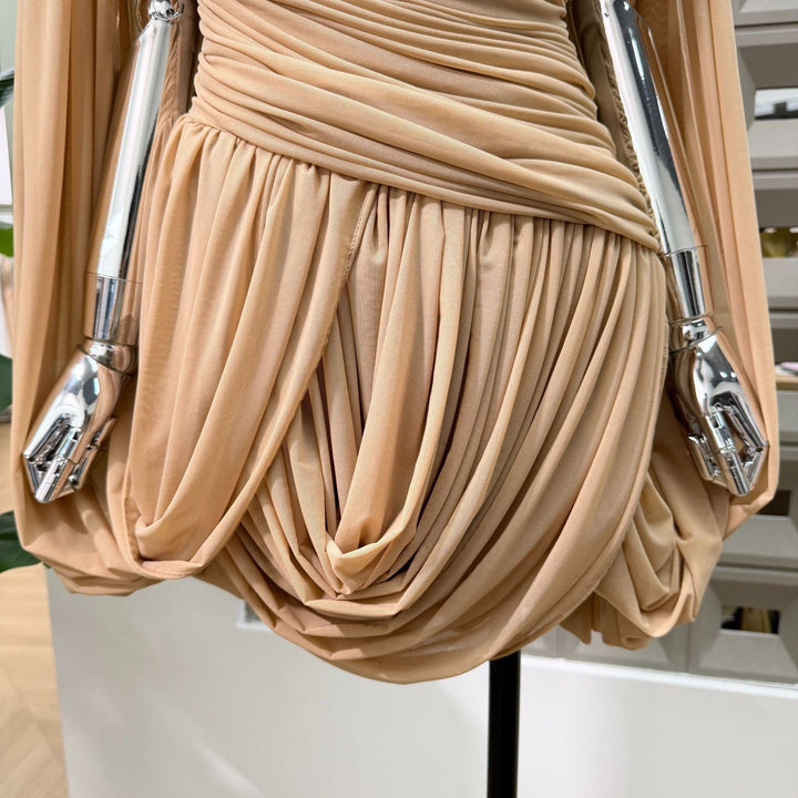 Joella - Pleated chiffon mini dress with exposed shoulders