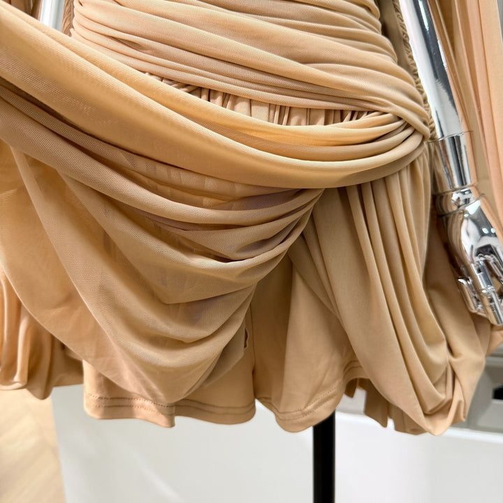 Joella - Pleated chiffon mini dress with exposed shoulders