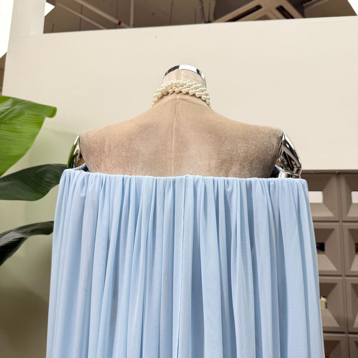 Joella - Pleated chiffon mini dress with exposed shoulders