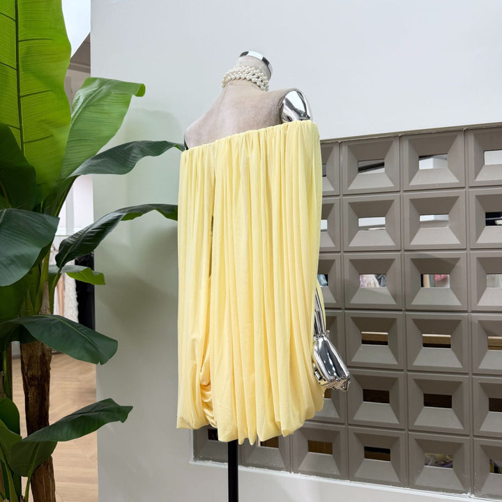 Joella - Pleated chiffon mini dress with exposed shoulders