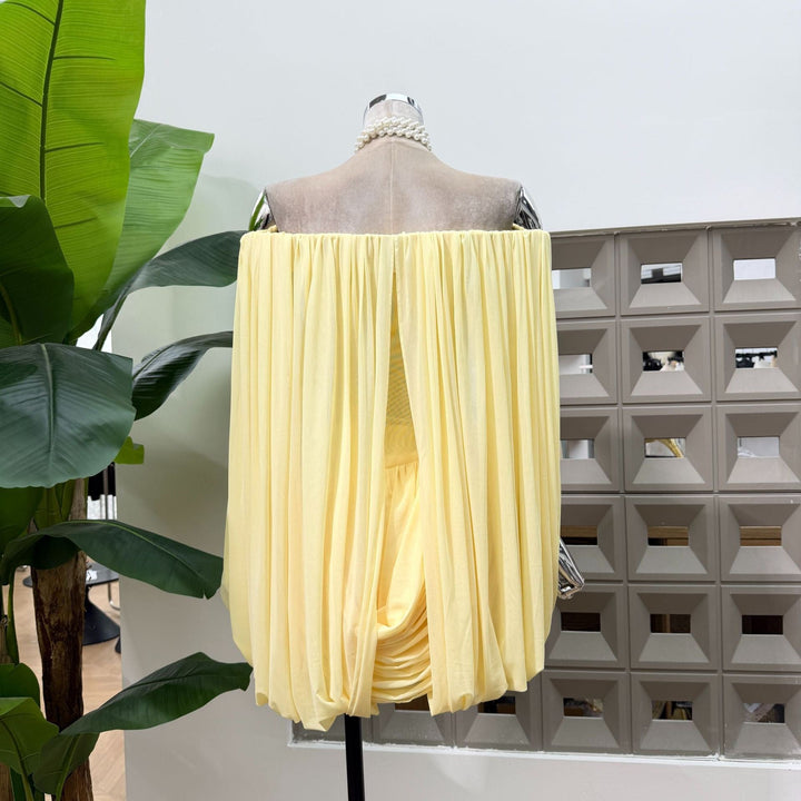 Joella - Pleated chiffon mini dress with exposed shoulders