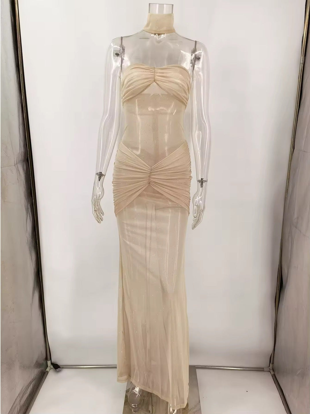 Strapless Maxi Evening Dress with Sequin Detail - Angelica